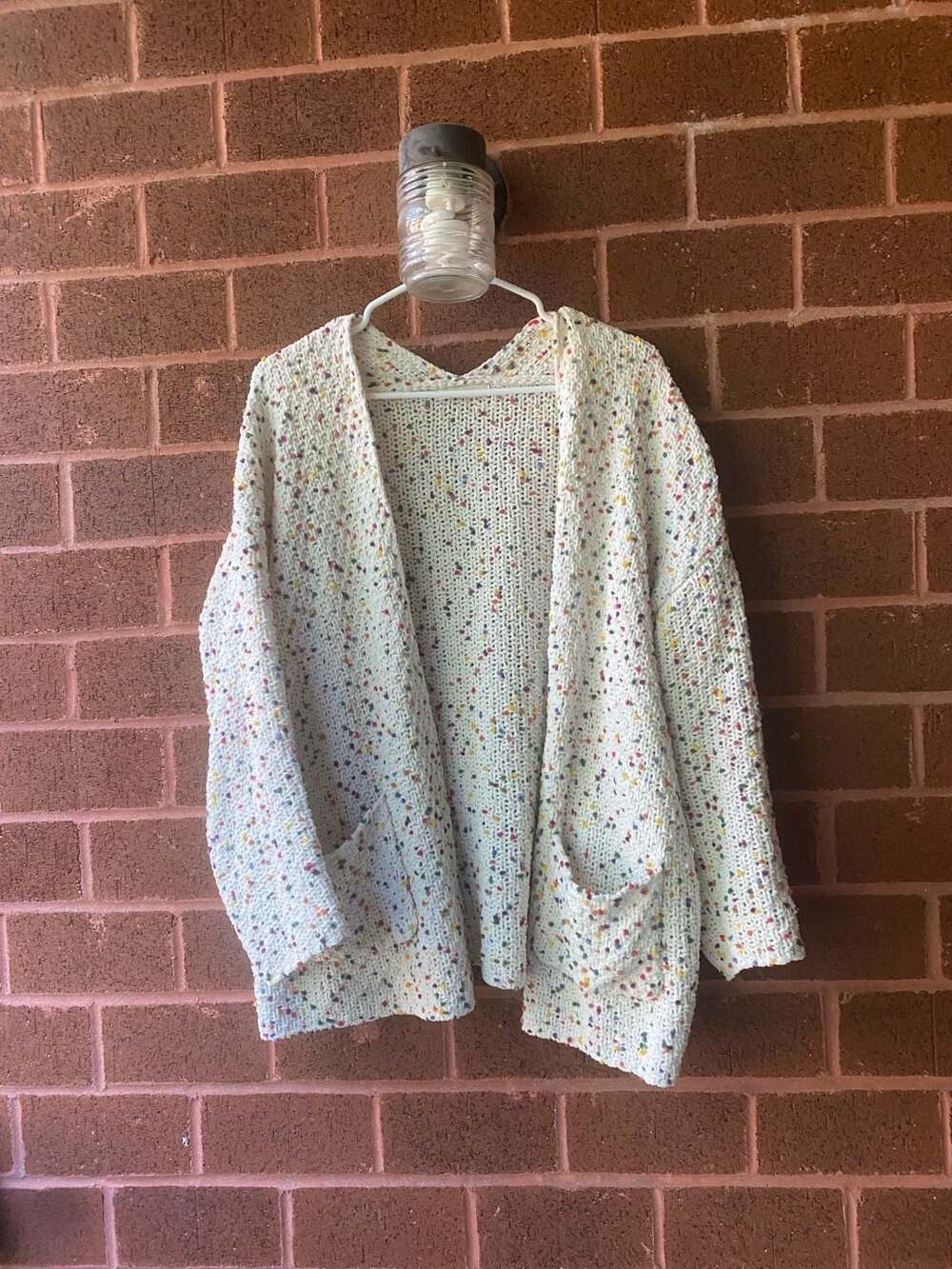 Moon & Madison Women's White Multi-Color Confetti Knit Open Front Cardigan